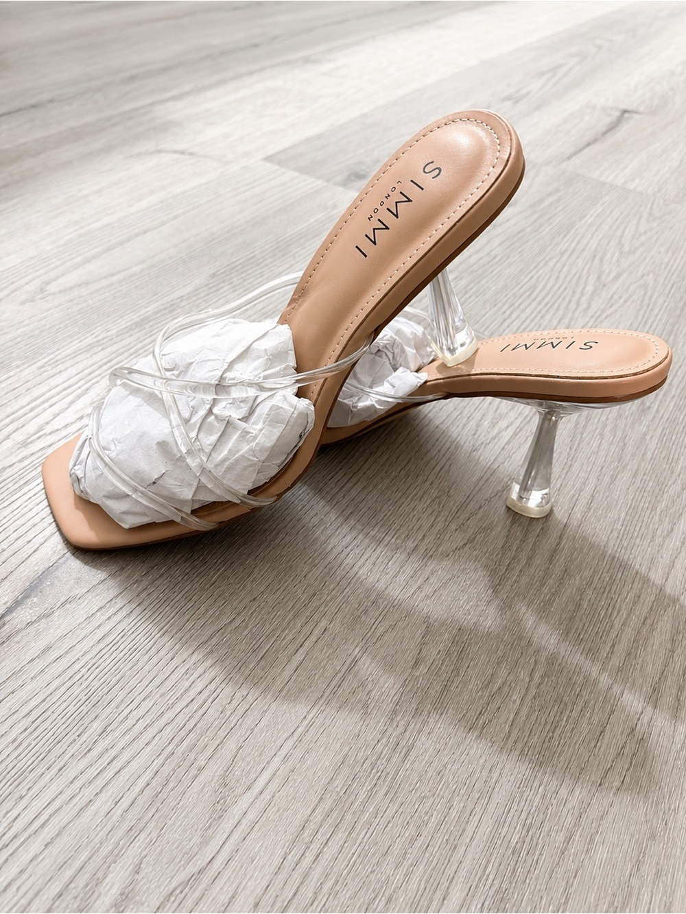 Simmi Honie Clear Nude Mid Heel Mules